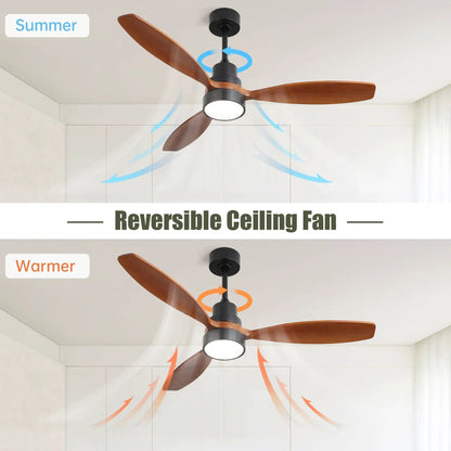 Ceiling fan with wood blades and LED light, reversible DC motor, remote by Unique Piece Furniture on Tampa Home & Garden Store