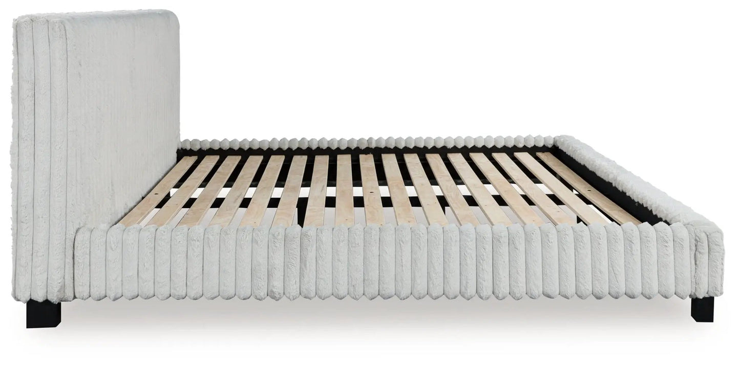 Zuraleus upholstered bed by Unique Piece Furniture in white fabric with wood slats on Tampa Home & Garden Store