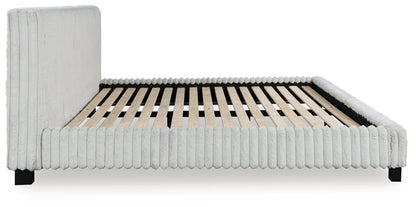Zuraleus upholstered bed by Unique Piece Furniture in white fabric with wood slats on Tampa Home & Garden Store
