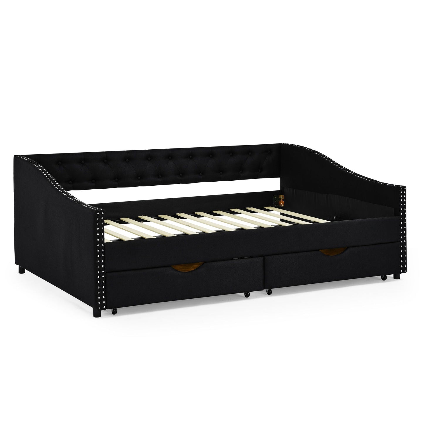 Upholstered Tufted Daybed with Storage Drawers