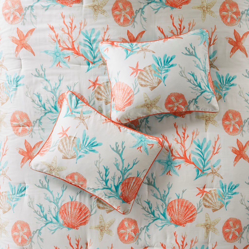 7 Piece Coral Sateen Comforter Set and a King Bed