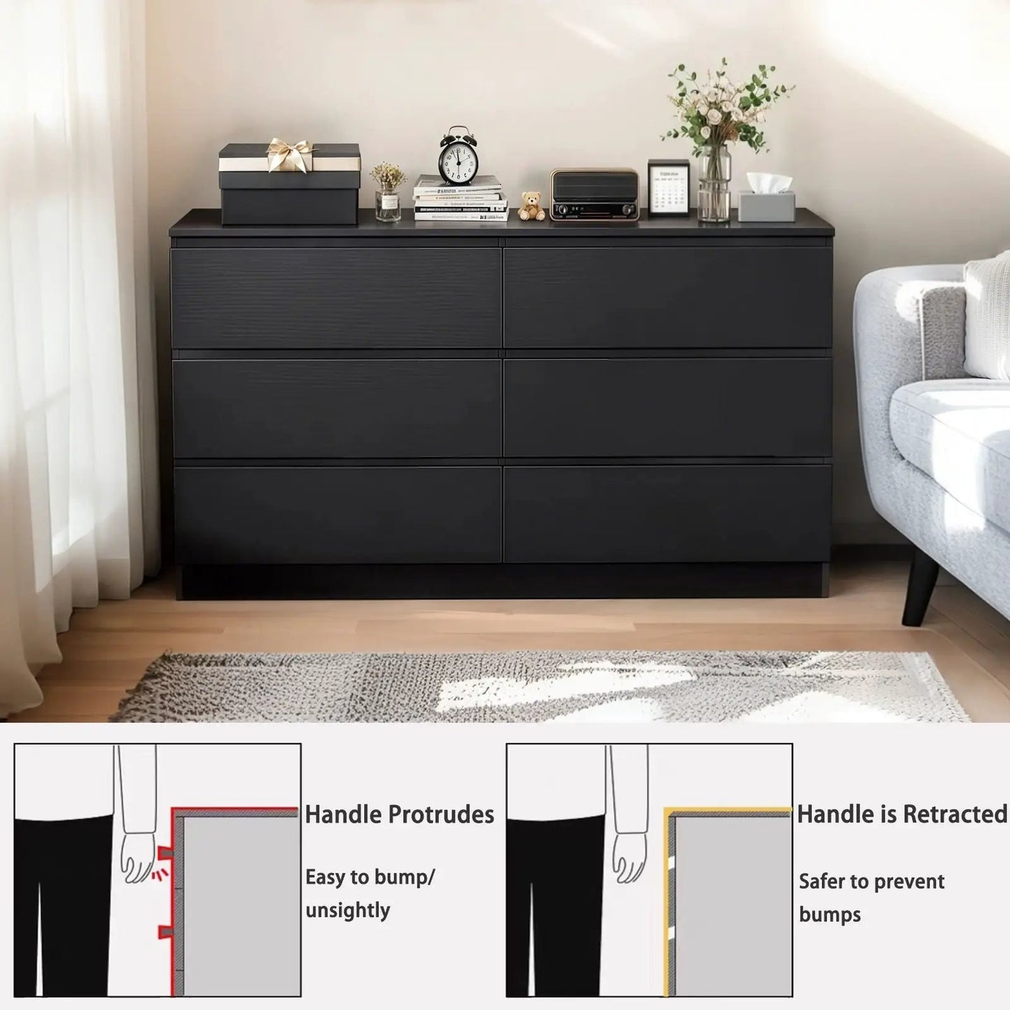 Six Drawer Dresser with Spacious Countertop