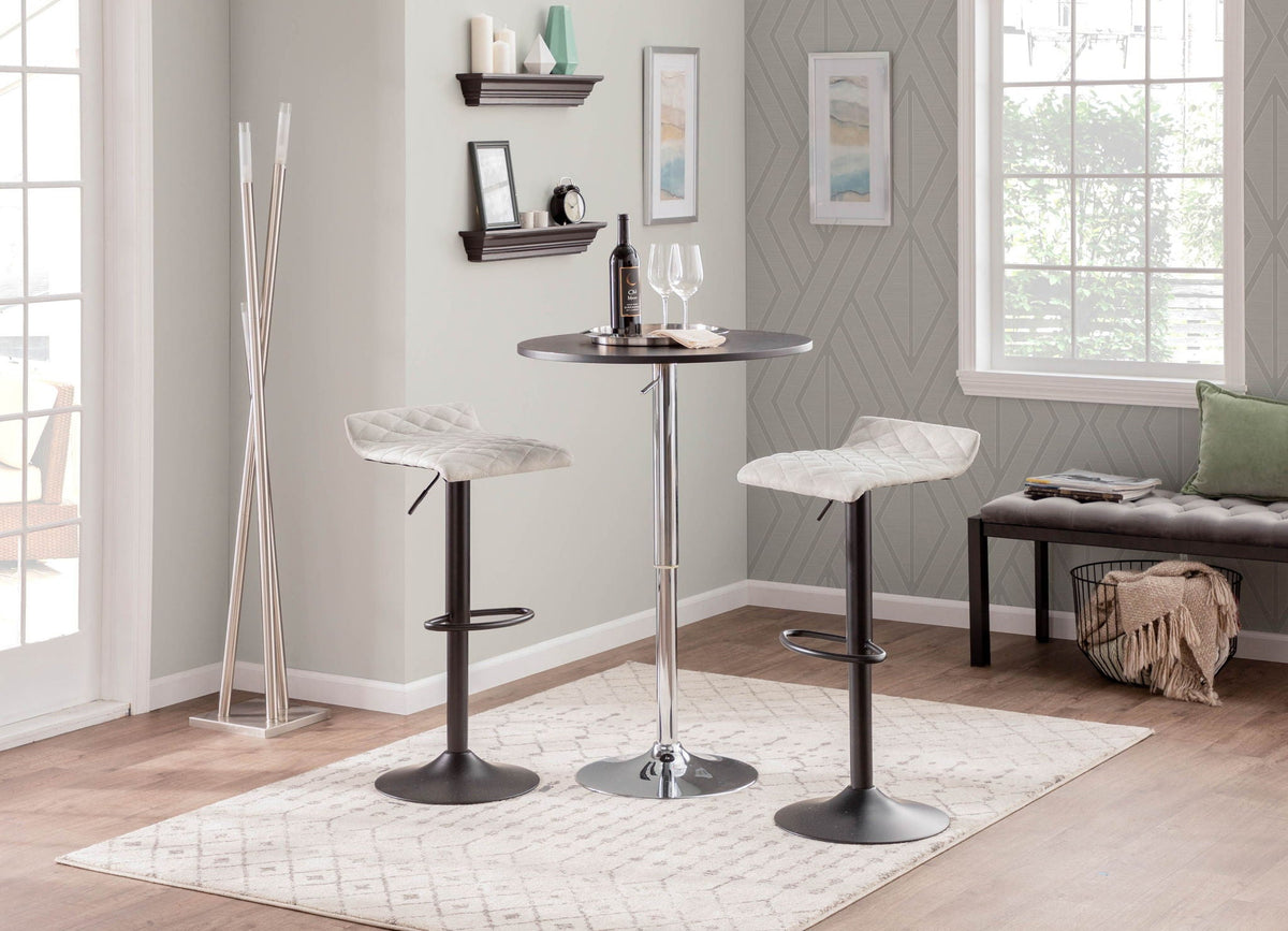 Adjustable bar table with clear acrylic top and black base, white stools HouseOfZazla on Tampa Home & Garden Store
