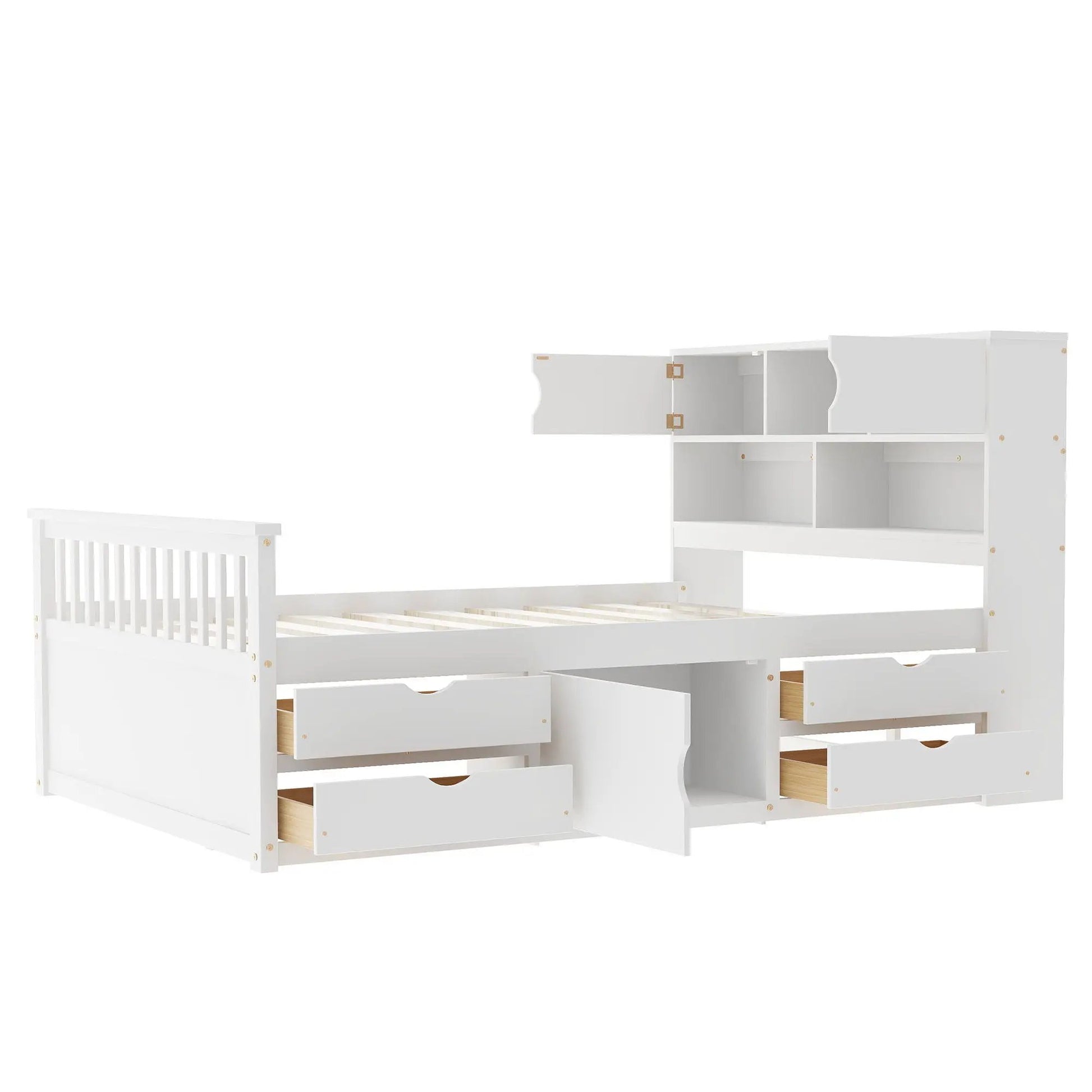 Captain Platform Bed with Bookcase Headboard and 4 Drawers in white Unique Piece Furniture on Tampa Home & Garden Store
