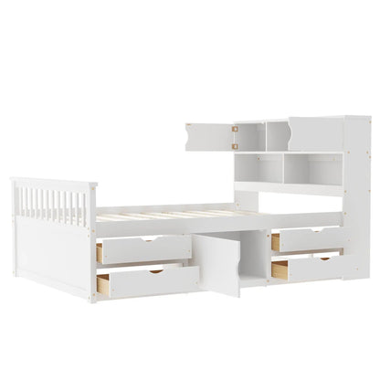 Captain Platform Bed with Bookcase Headboard and 4 Drawers in white Unique Piece Furniture on Tampa Home & Garden Store