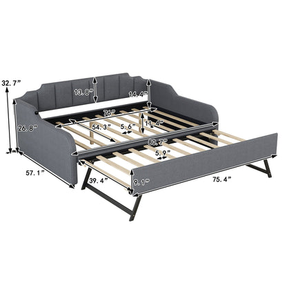 HouseOfZazla full-size gray upholstered daybed with pull-out trundle and USB charging on Tampa Home & Garden Store