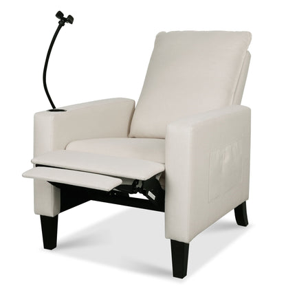 Recliner chair HouseOfZazla cream fabric with cup holder and phone holder, adjustable footrest on Tampa Home & Garden Store