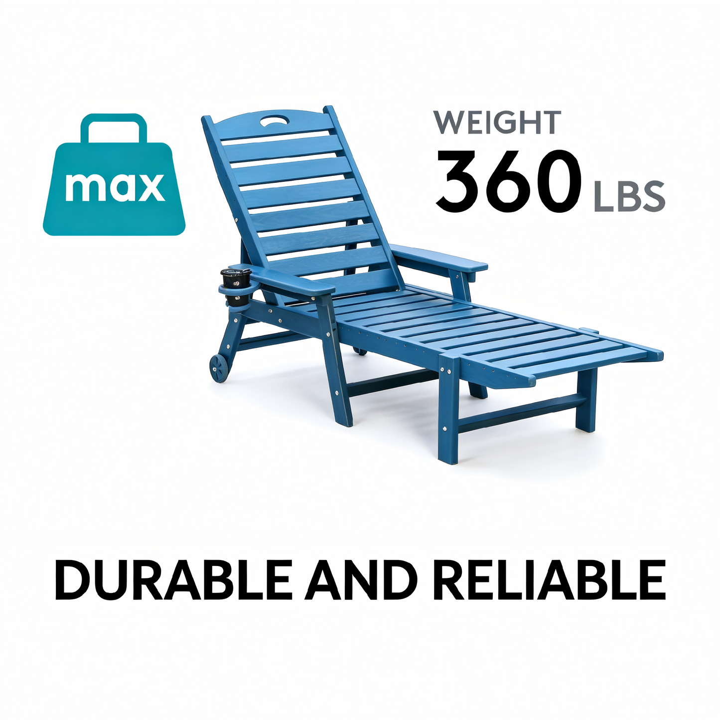 HouseOfZazla HDPE chaise lounge chair outdoor with adjustable backrest, blue on Tampa Home & Garden Store