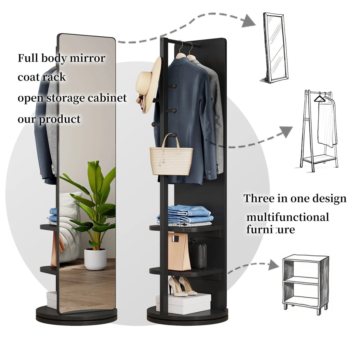 3-in-1 multifunctional full-length clothing mirror with storage and coat rack by Unique Piece Furniture on Tampa Home & Garden Store