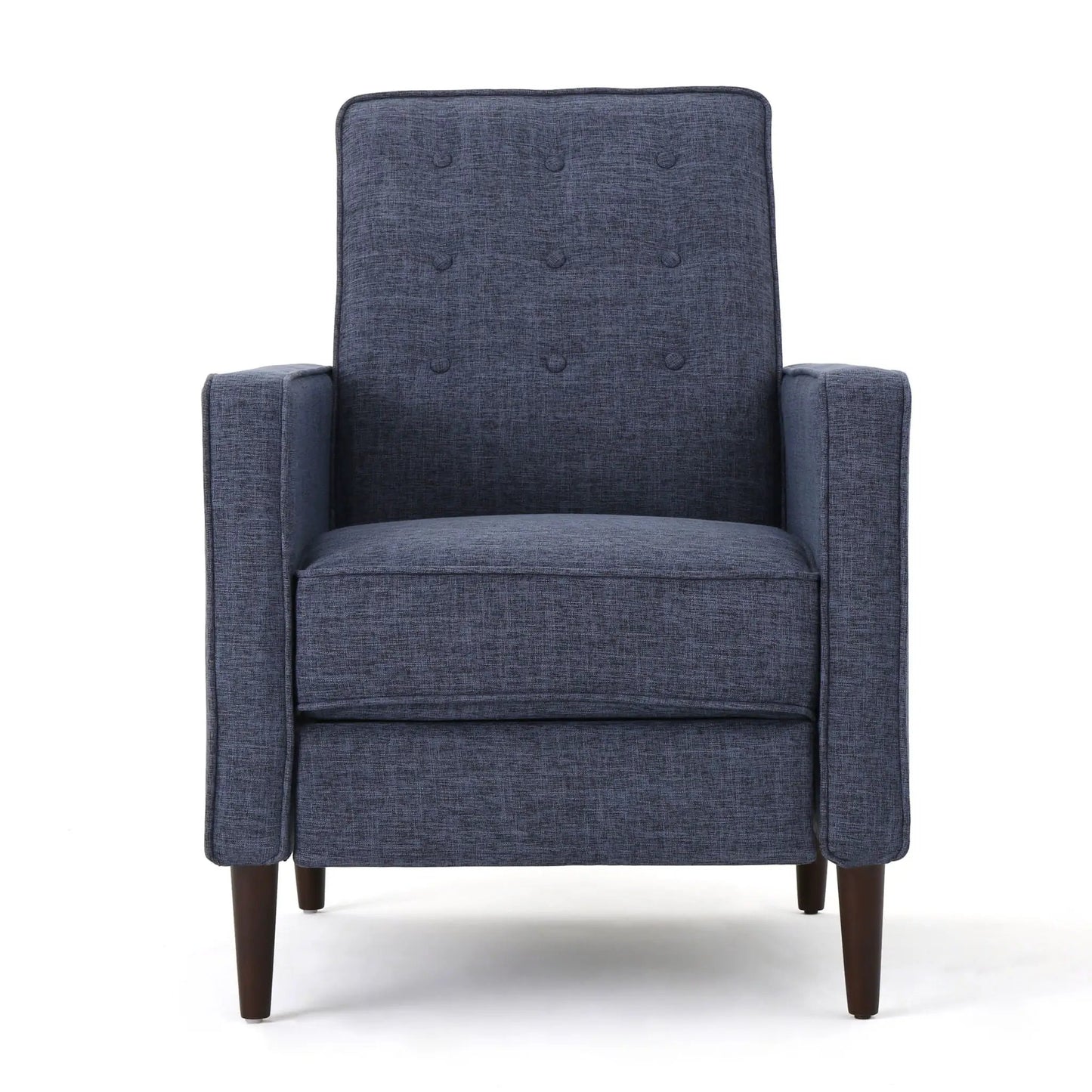 Mid-Century Modern Recliner blue tufted back waffle-stitch fabric Unique Piece Furniture on Tampa Home & Garden Store