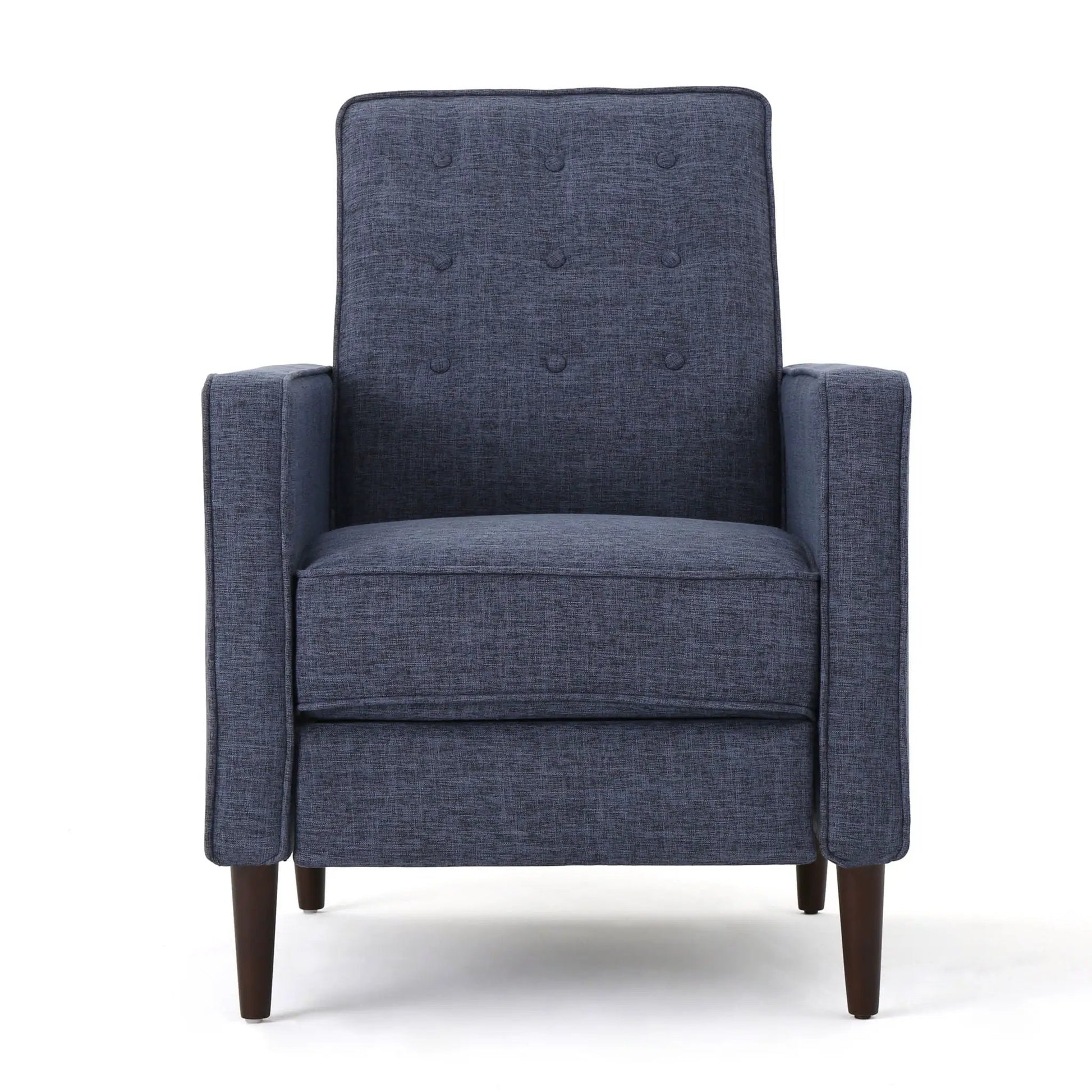 Mid-Century Modern Recliner blue tufted back waffle-stitch fabric Unique Piece Furniture on Tampa Home & Garden Store