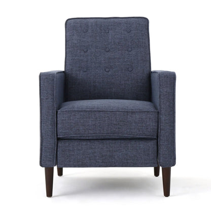 Mid-Century Modern Recliner blue tufted back waffle-stitch fabric Unique Piece Furniture on Tampa Home & Garden Store