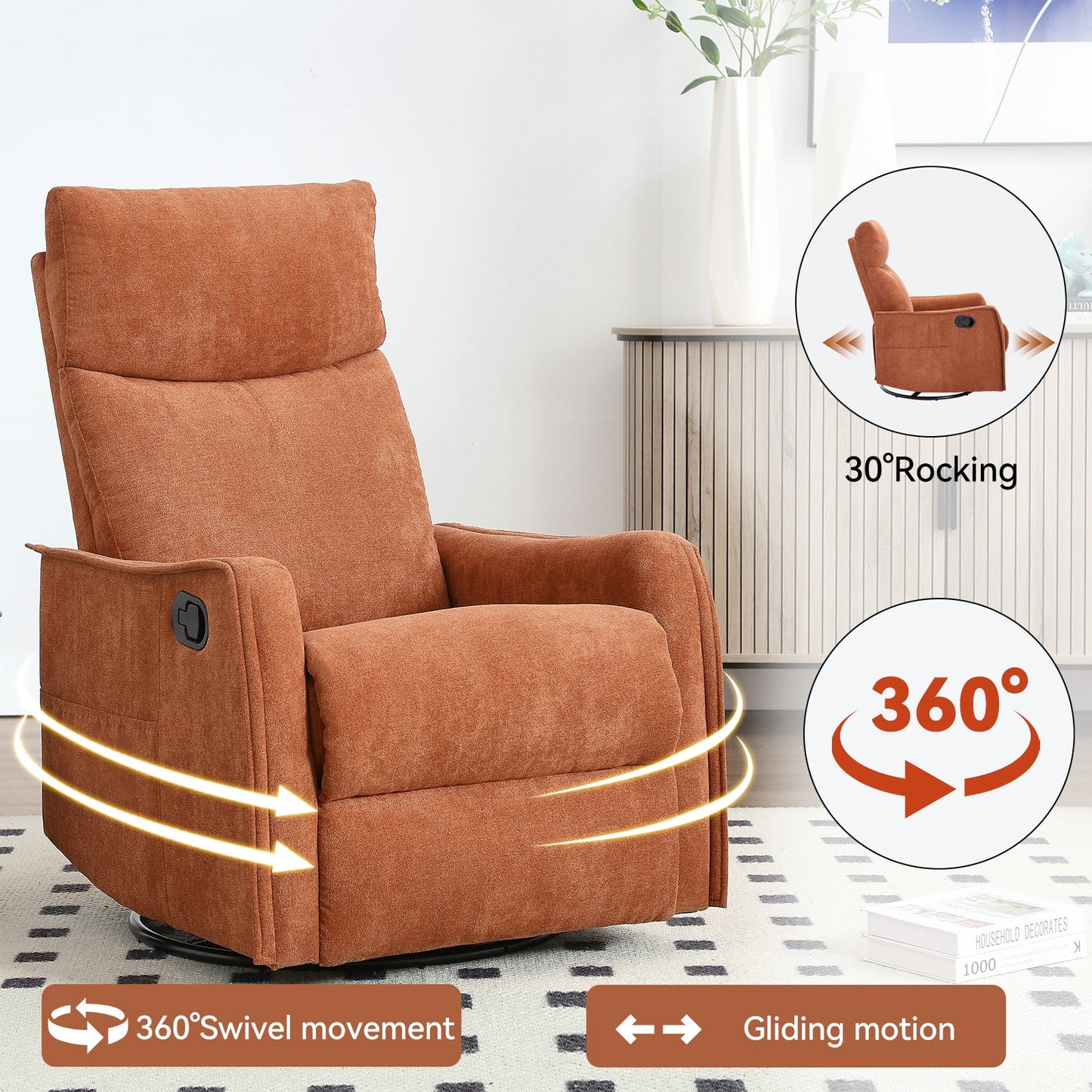 Heat Massage Recliner Chair by HouseOfZazla in rust-orange with 360° swivel on Tampa on Tampa Home & Garden Store