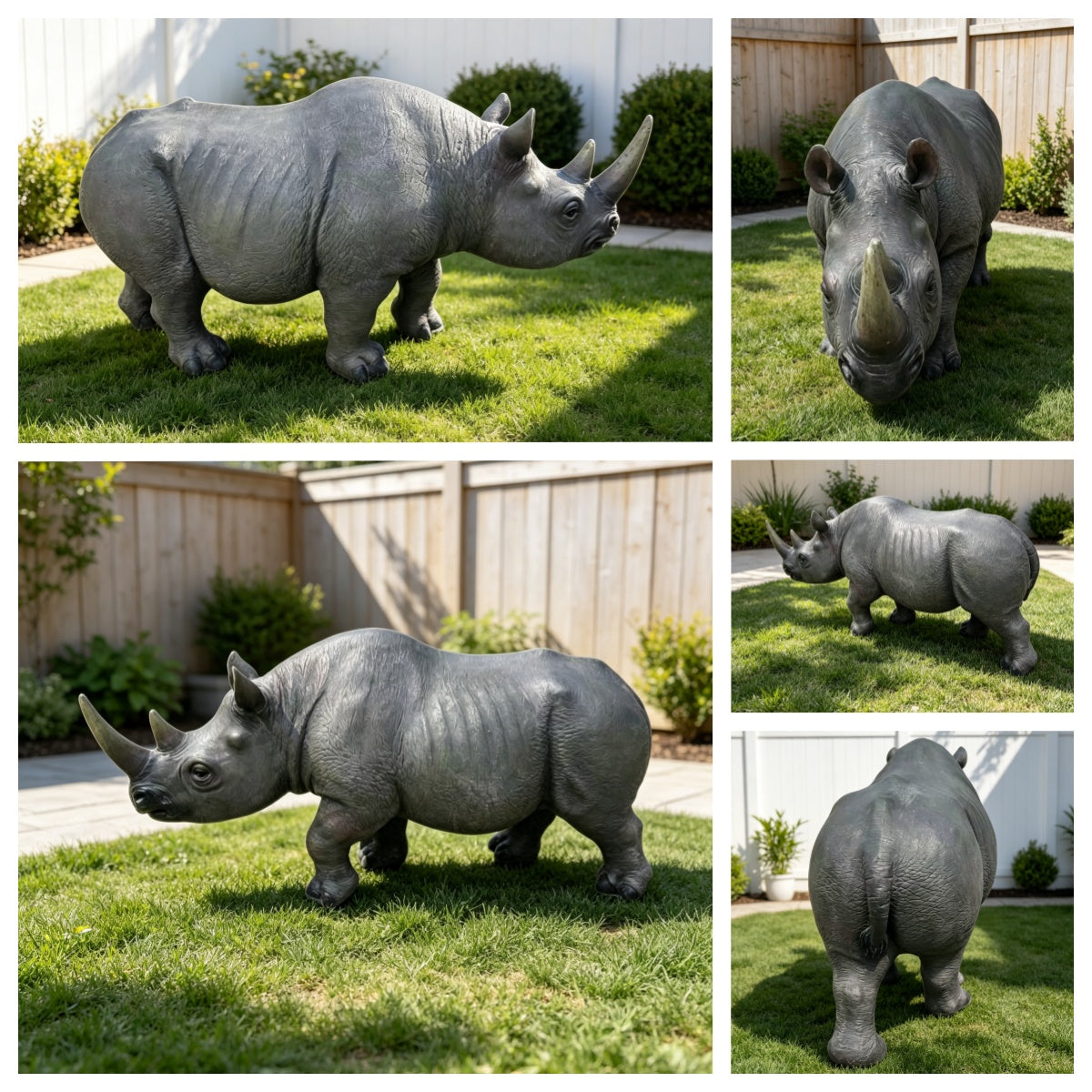 27.5in realistic rhinoceros garden statue by HouseOfZazla; lawn sculpture in dark gray on Tampa Home & Garden Store