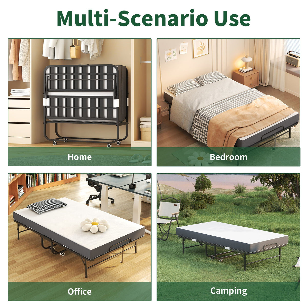 Wide Folding Rollaway Bed and Memory Foam