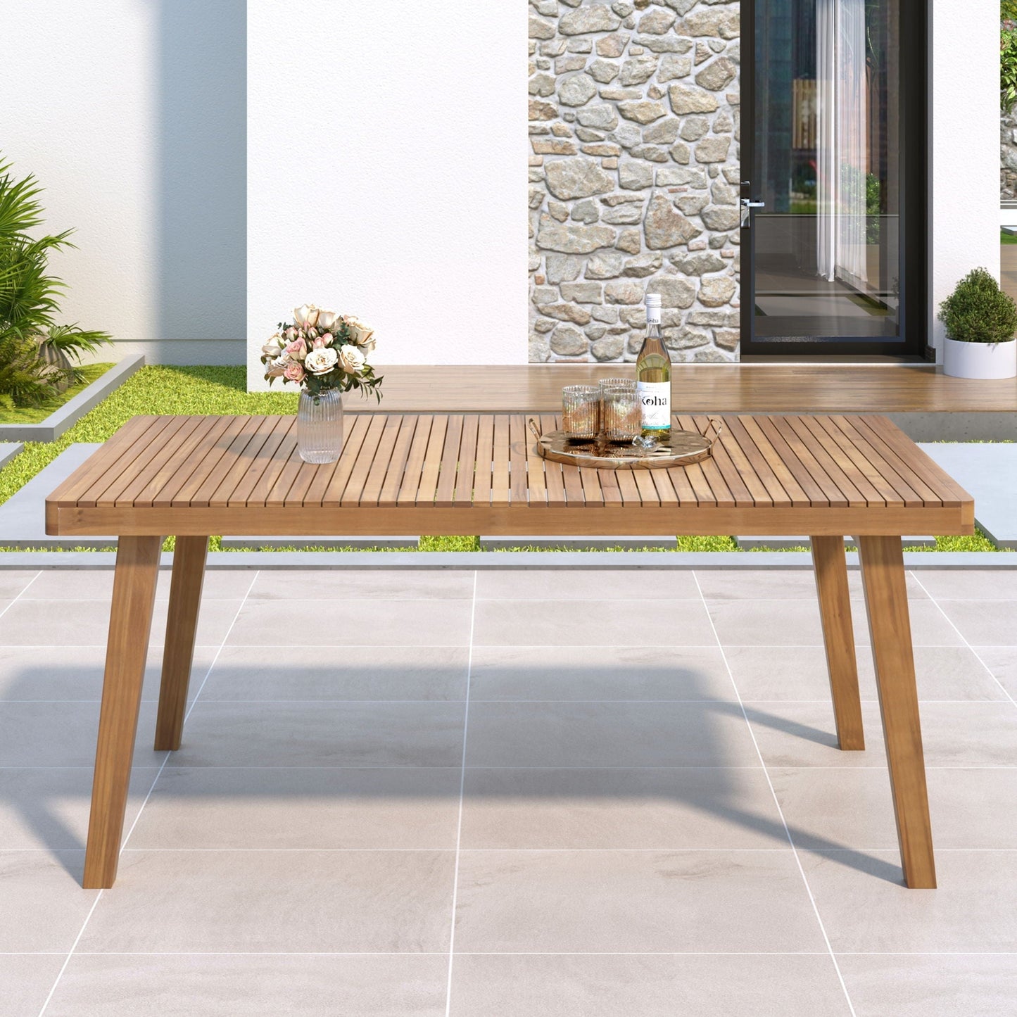 Acacia Wood Outdoor Dining Table With Slats