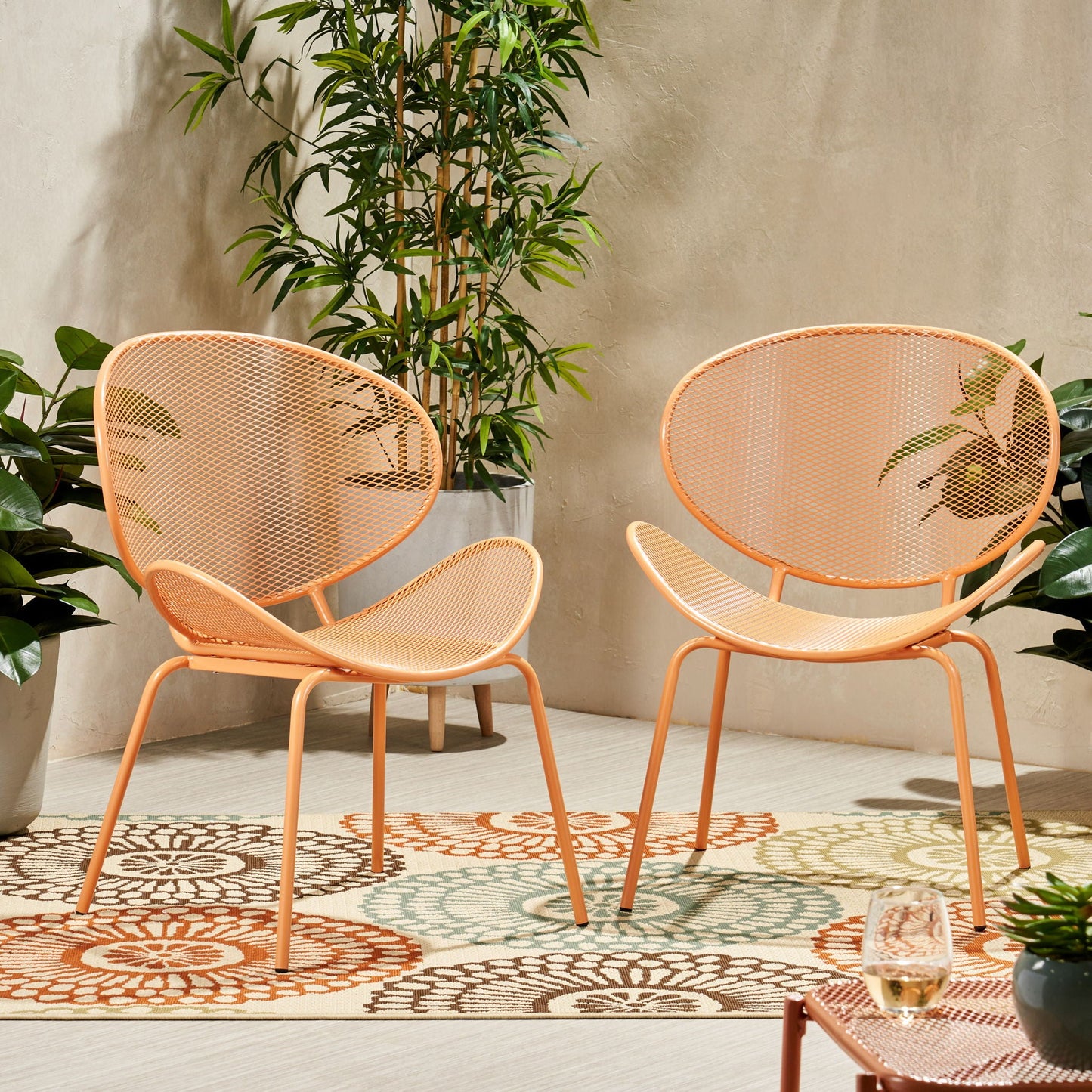 Elba Contemporary Outdoor Chair Set armless chairs in peach mesh by HouseOfZazla on Tampa Home & Garden Store