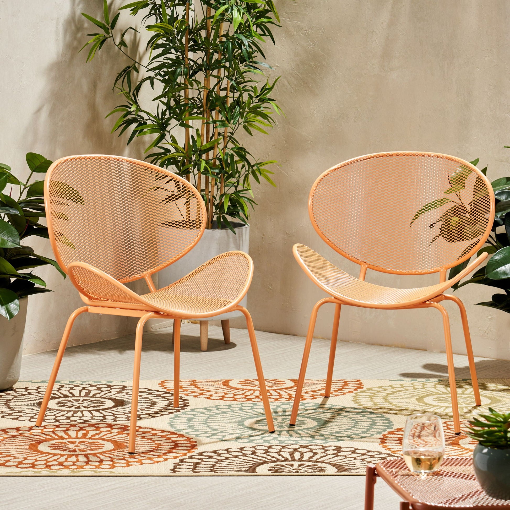Elba Contemporary Outdoor Chair Set armless chairs in peach mesh by HouseOfZazla on Tampa Home & Garden Store