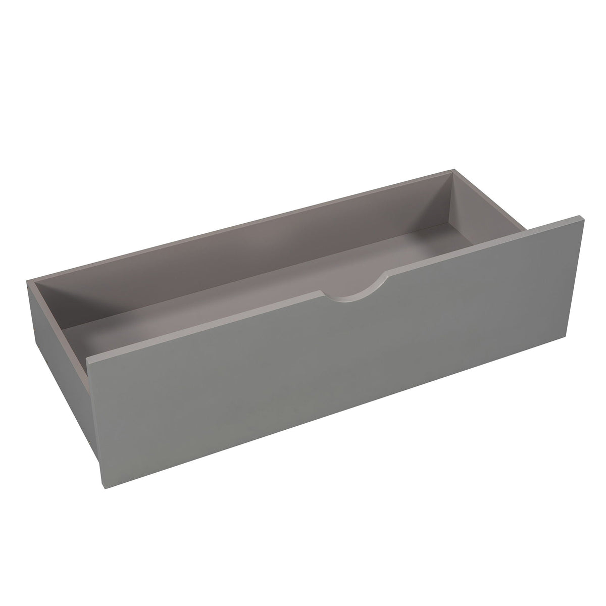 HouseOfZazla gray L-shaped platform bed drawer front with curved pull on Tampa Home & Garden Store