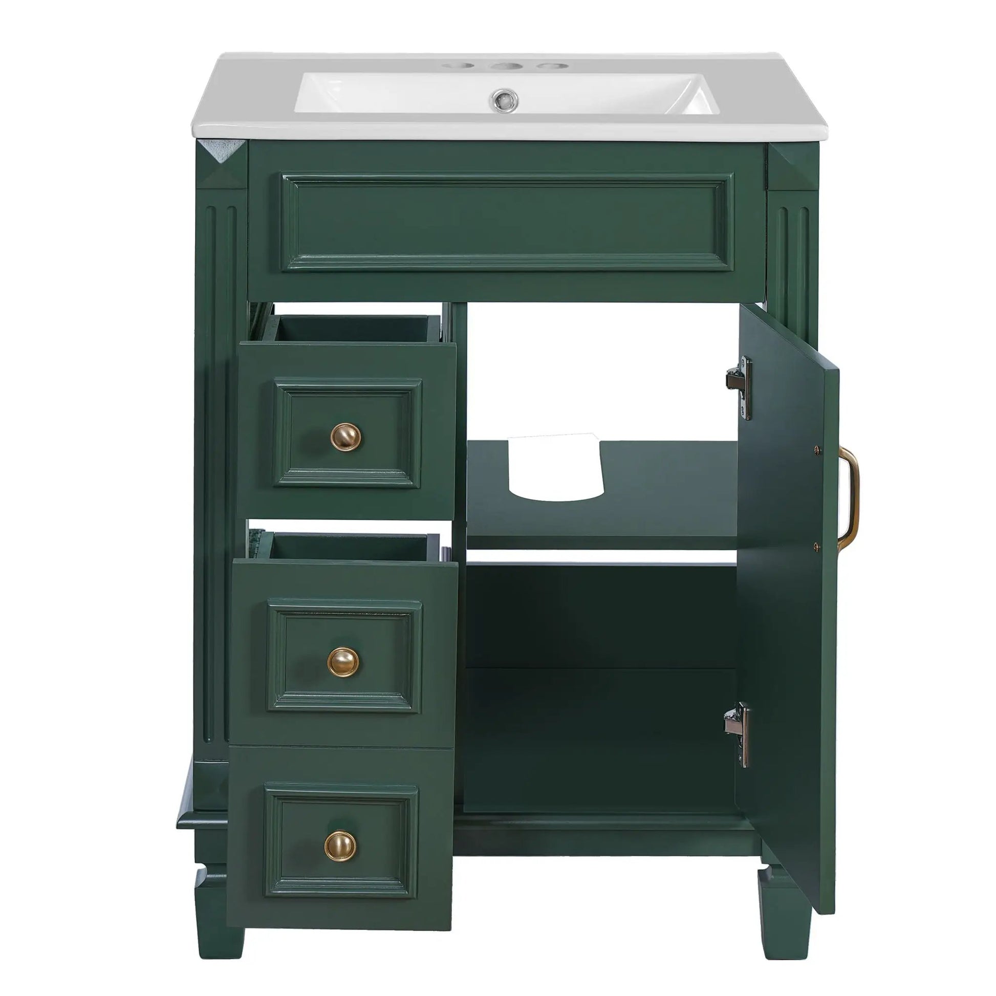 Bathroom vanity with sink in green, compact cabinet with 2 drawers and adjustable shelf on Tampa Home & Garden Store
