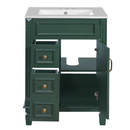 Bathroom vanity with sink in green, compact cabinet with 2 drawers and adjustable shelf on Tampa Home & Garden Store