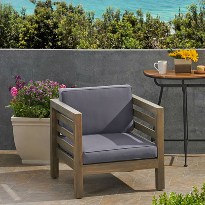 Outdoor acacia wood patio arm chairs with dark gray fabric cushions, HouseOfZazla set of 2 on Tampa Home & Garden Store