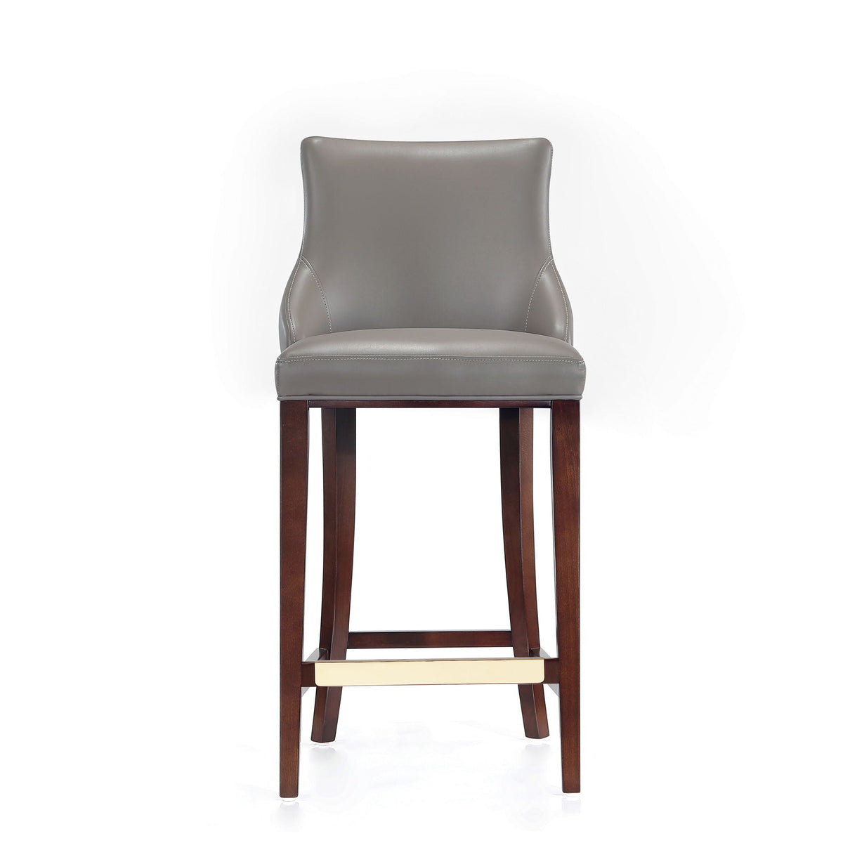 Shubert Barstool grey leather upholstery with wood legs, bar height 28–30in HouseOfZazla on Tampa Home & Garden Store