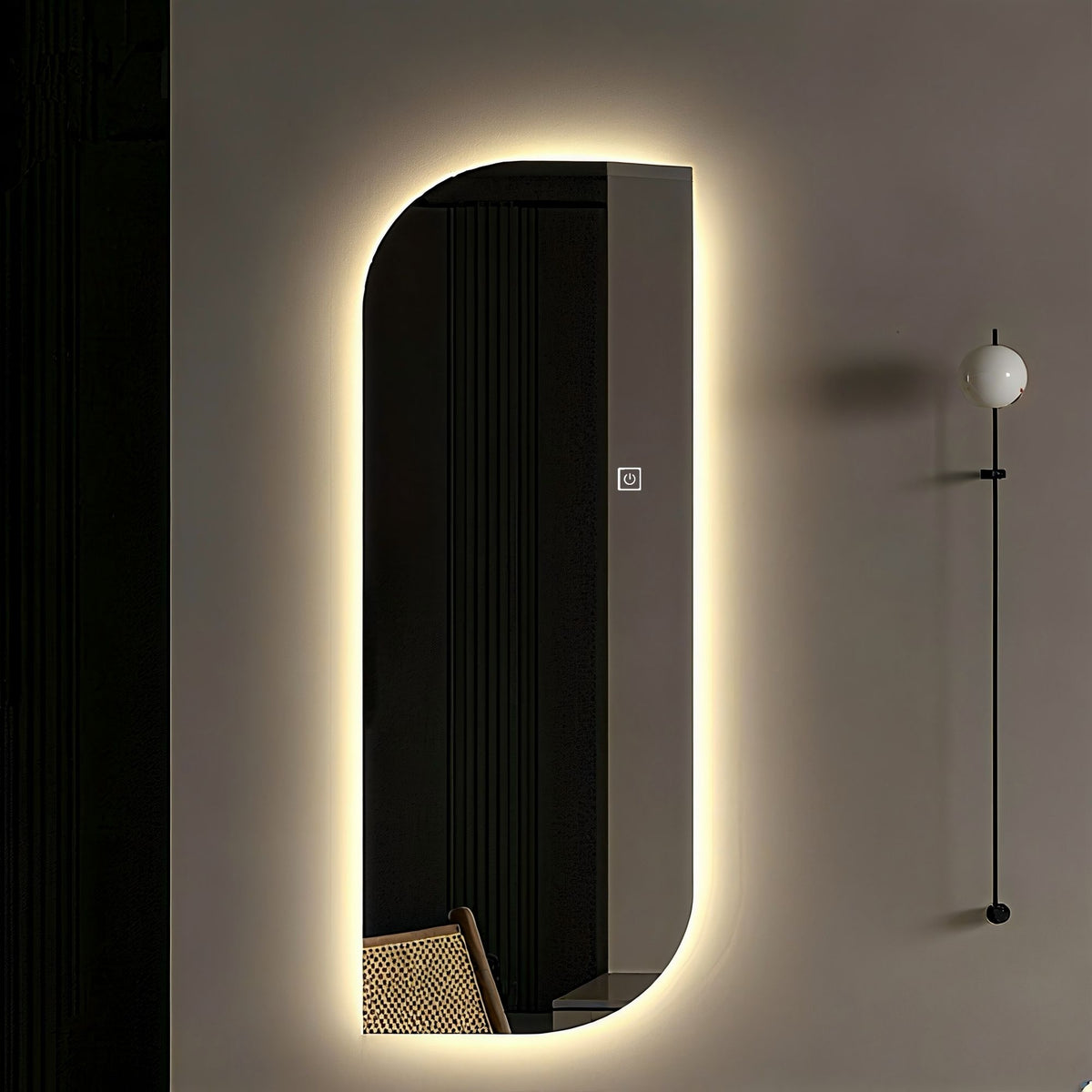 Irregular shape LED full-length wall mirror with 3-color dimmable lighting, silver edge on Tampa Home & Garden Store