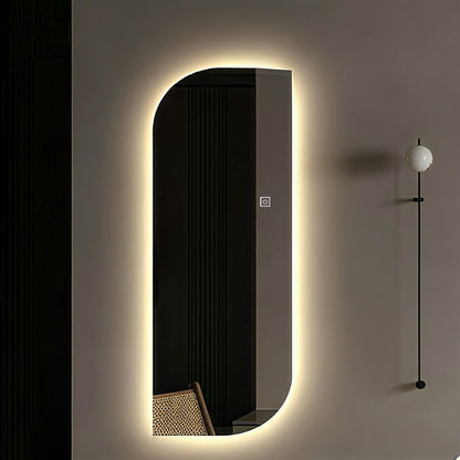 Irregular shape LED full-length wall mirror with 3-color dimmable lighting, silver edge on Tampa Home & Garden Store