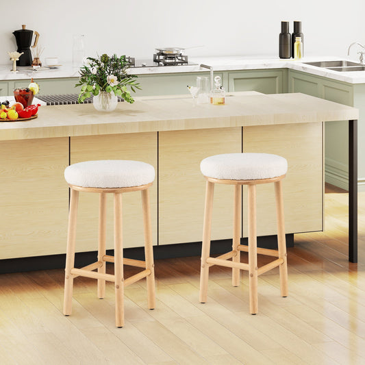 27" Bar Stools Set of 2 Upholstered Barstools with Boucle Fabric Seats-White - Tampa Home & Garden Store