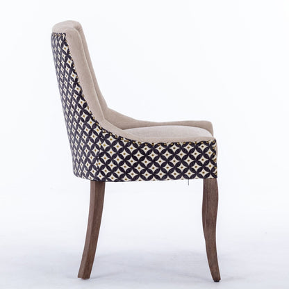 Ultra Side Dining Chair Set with solid wood legs, beige upholstery and navy geometric fabric on Tampa Home & Garden Store