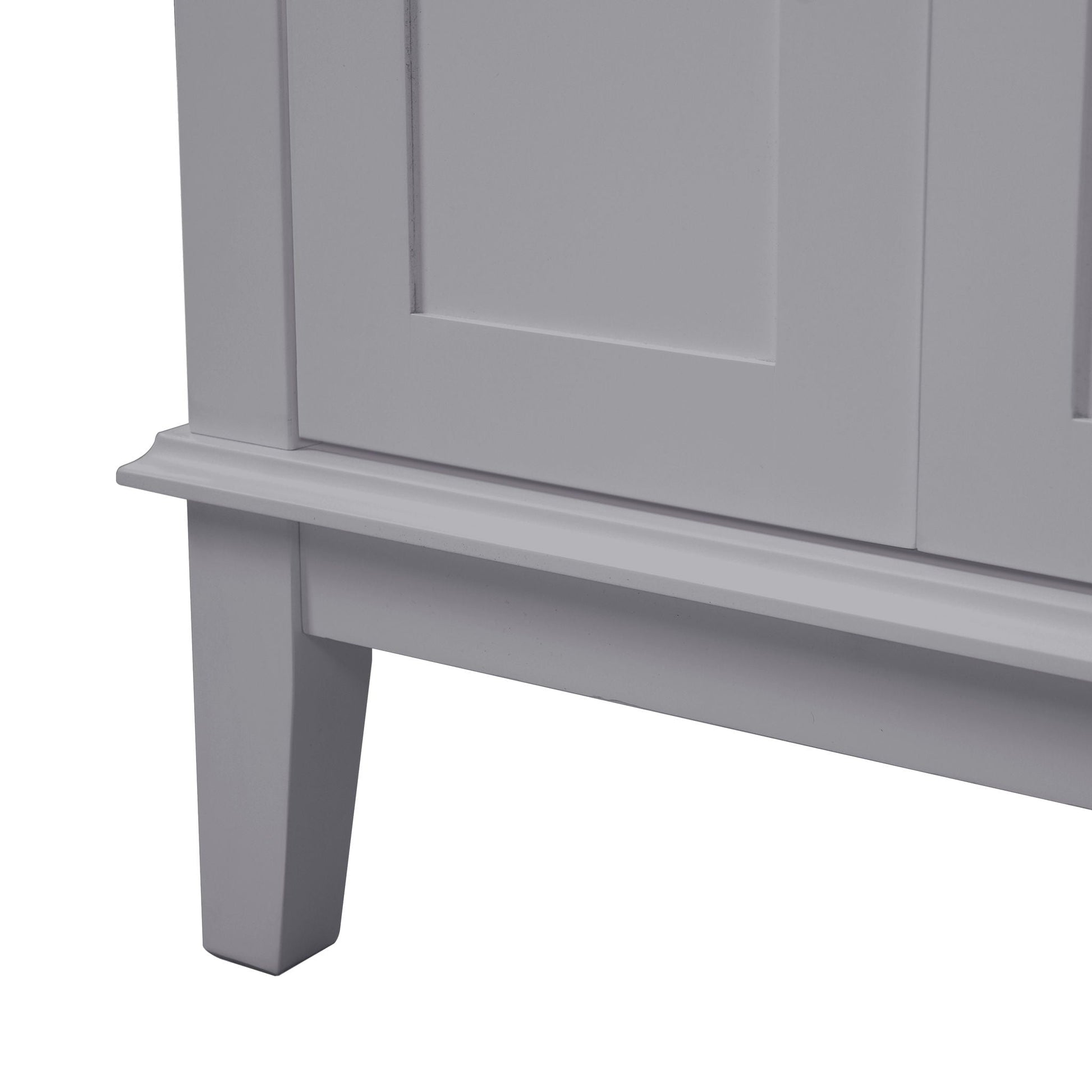 Modern white bathroom vanity base with paneled door detail and decorative molding on Tampa Home & Garden Store