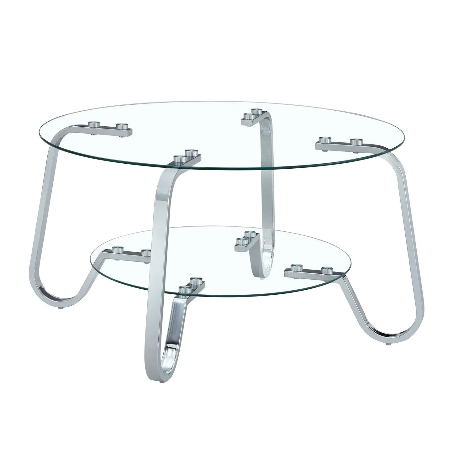 Double layer coffee table by Unique Piece Furniture with round glass shelves and chrome metal frame on Tampa Home & Garden Store