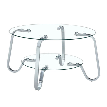 Double layer coffee table by Unique Piece Furniture with round glass shelves and chrome metal frame on Tampa Home & Garden Store
