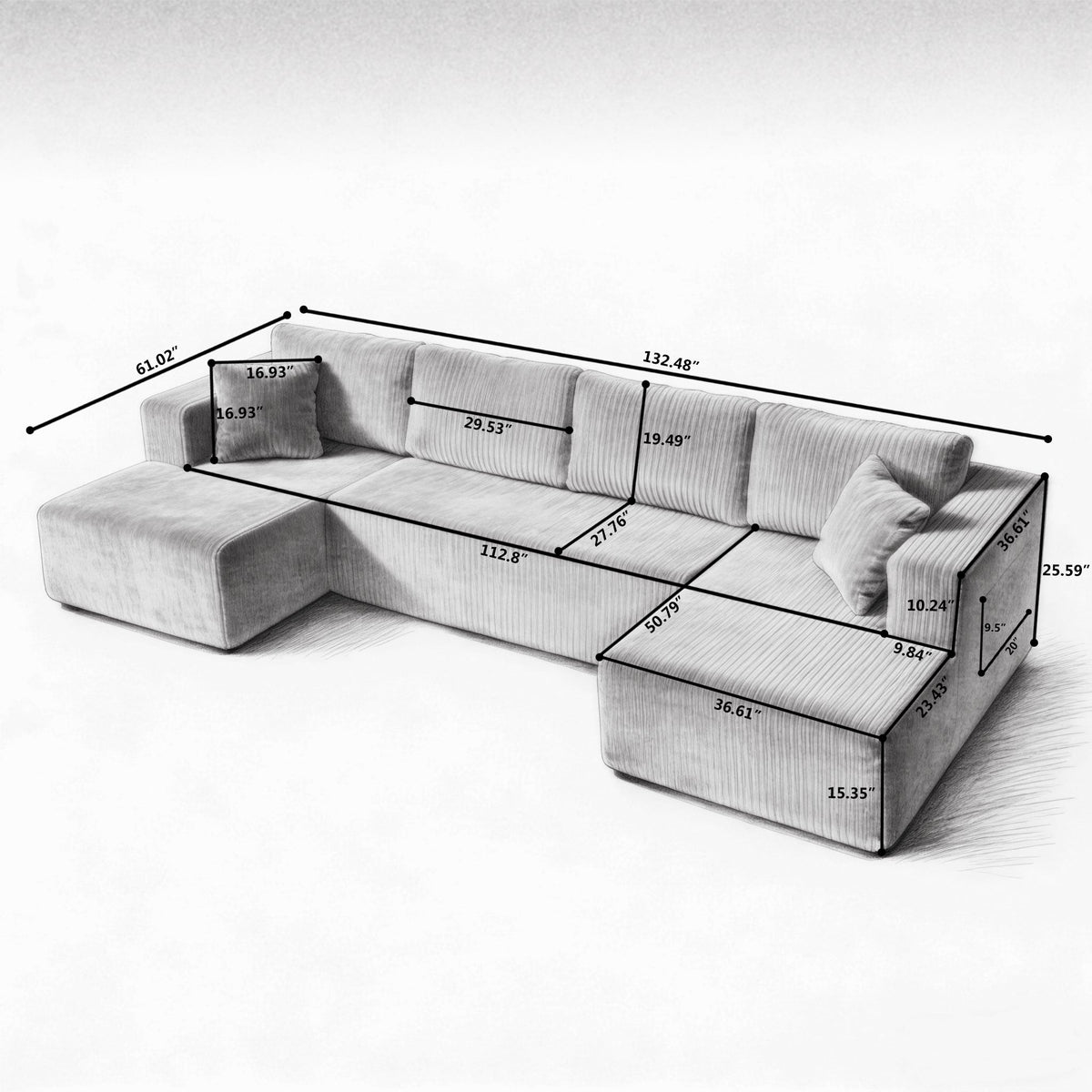 U Shaped Modular Corduroy and Comfortable Sofa