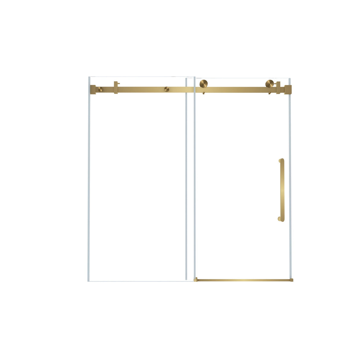 Frameless 2-panel glass shower door with gold square-tube track and handle on Tampa Home & Garden Store