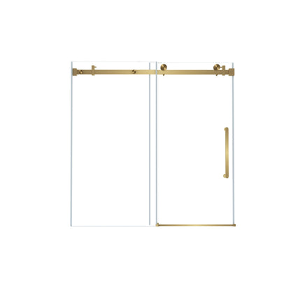 Frameless 2-panel glass shower door with gold square-tube track and handle on Tampa Home & Garden Store