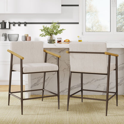 HouseOfZazla mid century modern counter stools with iron frames, beige fabric seats, set of 2 on Tampa Home & Garden Store
