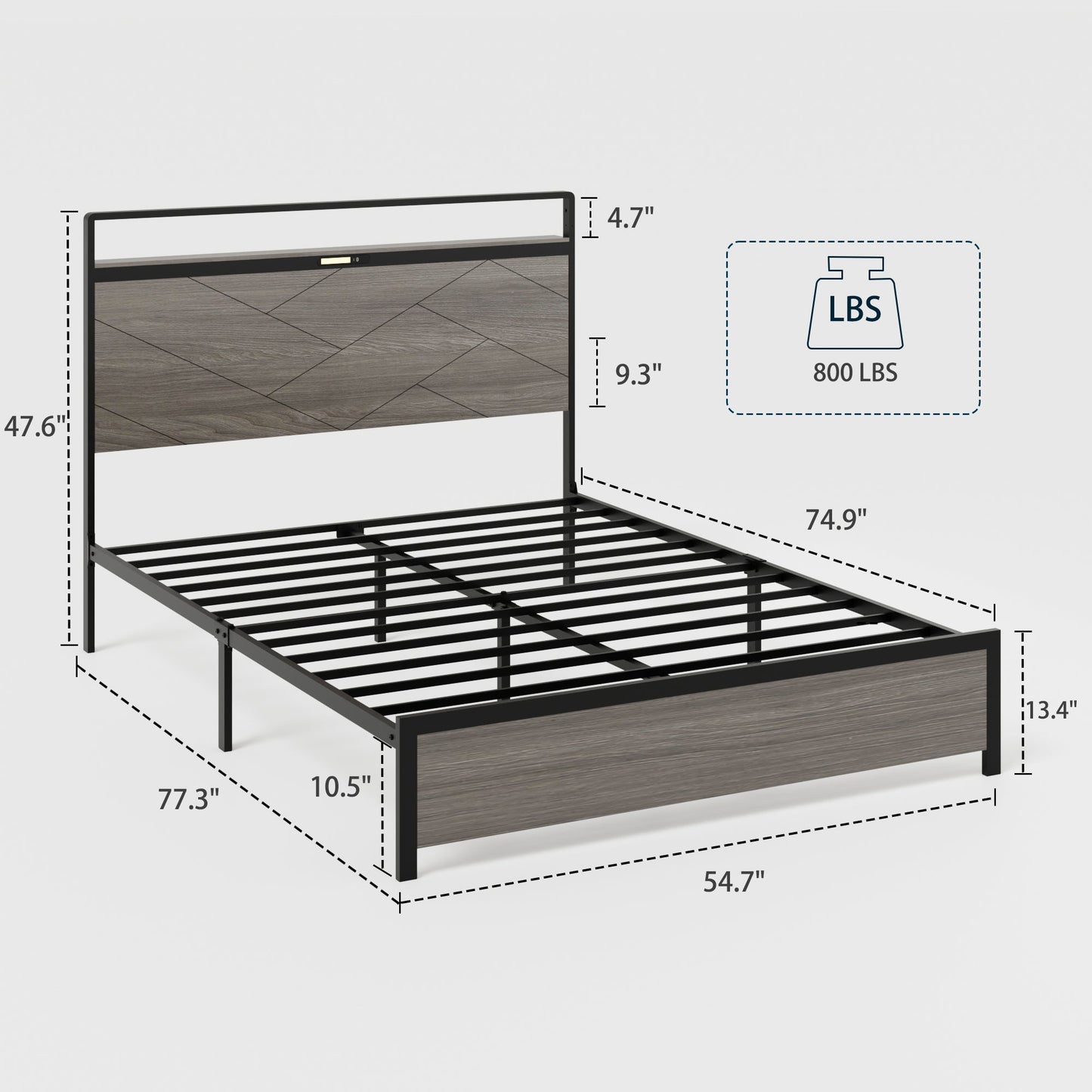 Antique Platform Bed Frame and Led Headboard