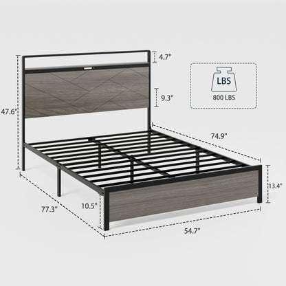 Antique Platform Bed Frame and Led Headboard