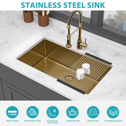 HouseOfZazla 32x19 undermount stainless steel kitchen sink with deep single bowl and brass faucet on Tampa Home & Garden Store