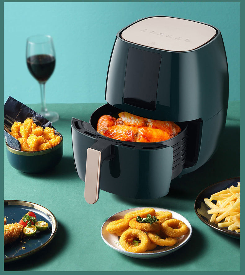 Air fryer 5.5L VIP Digital Presence in dark teal with beige top, pull-out basket open on Tampa Home & Garden Store