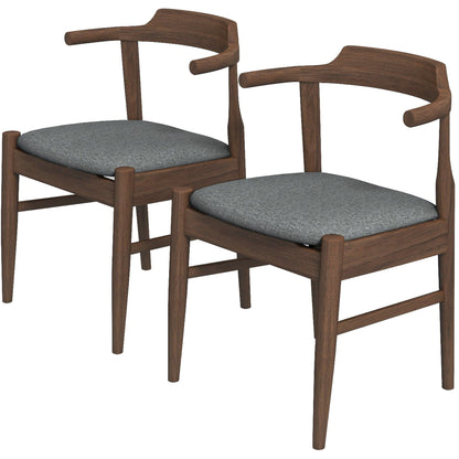 Mid-Century dining chair set of 2 in solid wood with dark gray cushions by HouseOfZazla on Tampa Home & Garden Store