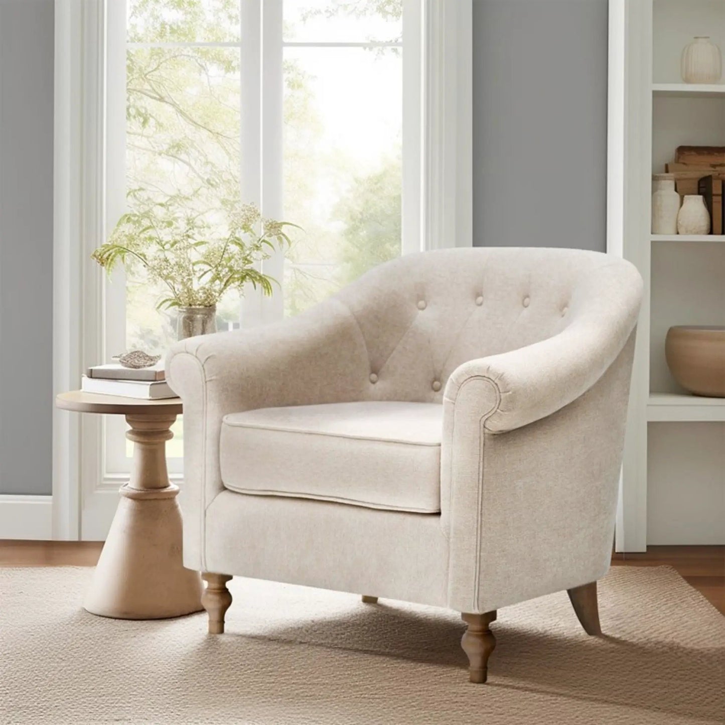 Fayette Tufted Accent Arm Chair in Cream