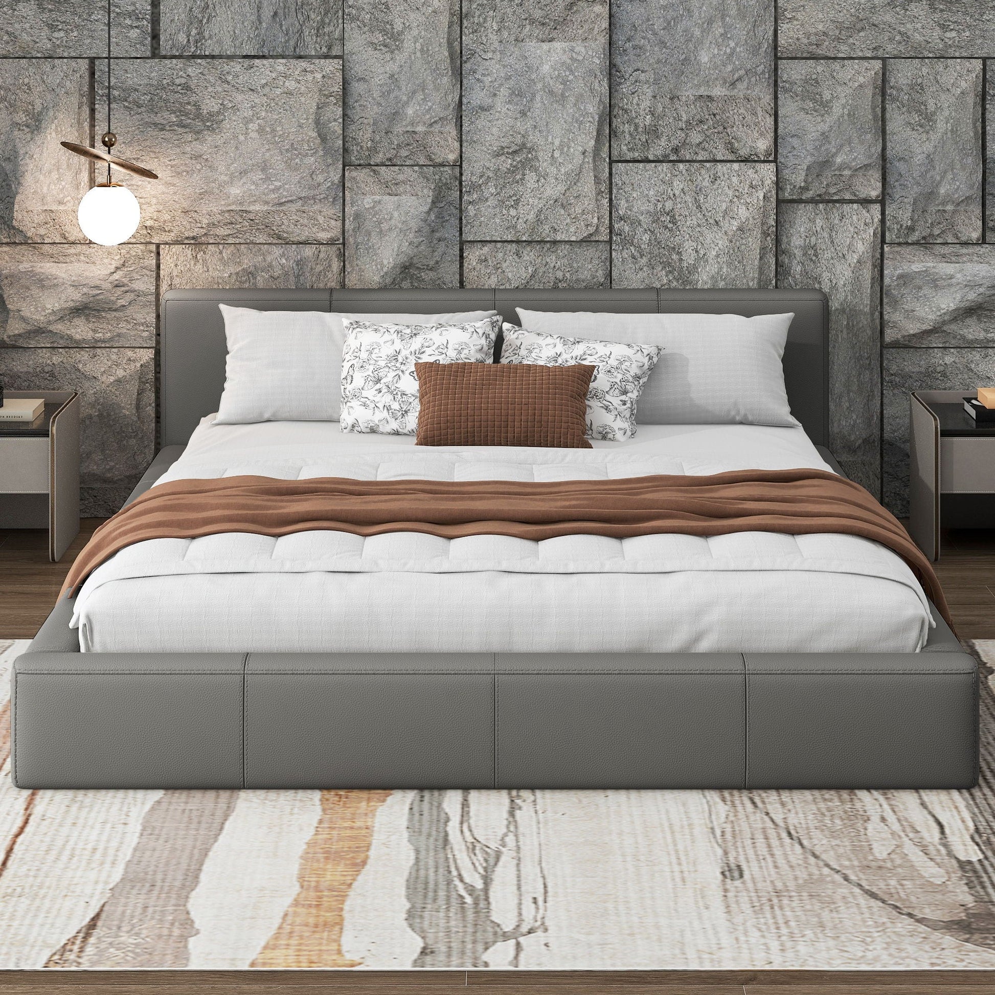 Stylish Upholstered Bed with Birch Wood Frame by HouseOfZazla, grey headboard on Tampa Home & Garden Store