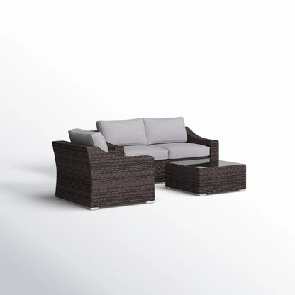 Outdoor Wicker Set With Glass Table And Cushions