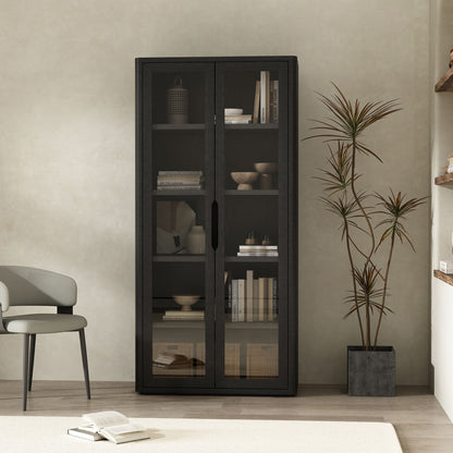 Bookcase cabinet with glass doors and adjustable shelves in black finish by HouseOfZazla on Tampa Home & Garden Store