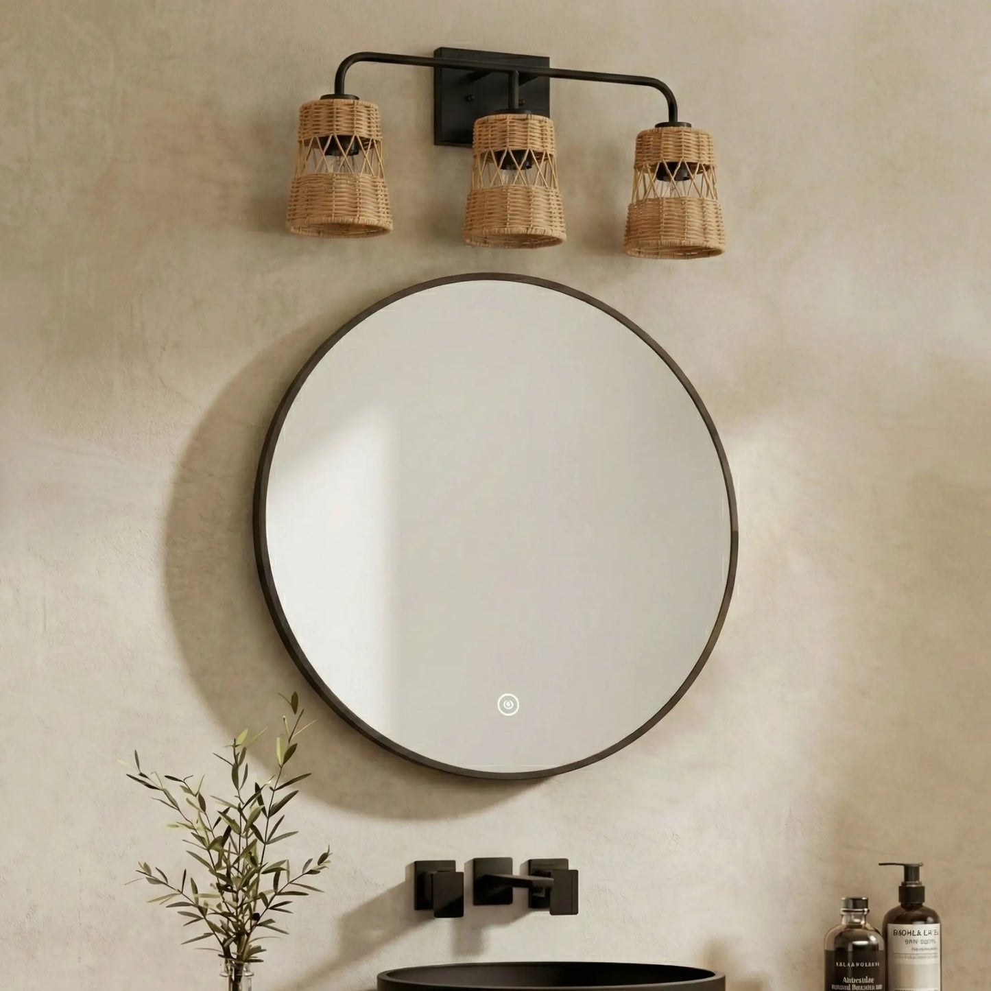 Moonlit Three Lights Wall Sconce with Shade Black