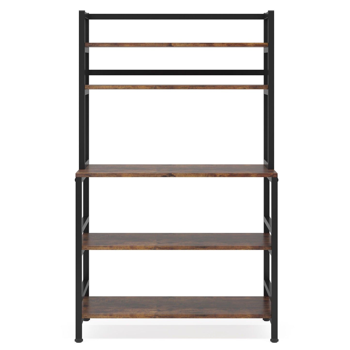 5-tier kitchen bakers rack with hutch microwave stand in black with natural wood shelves on Tampa Home & Garden Store