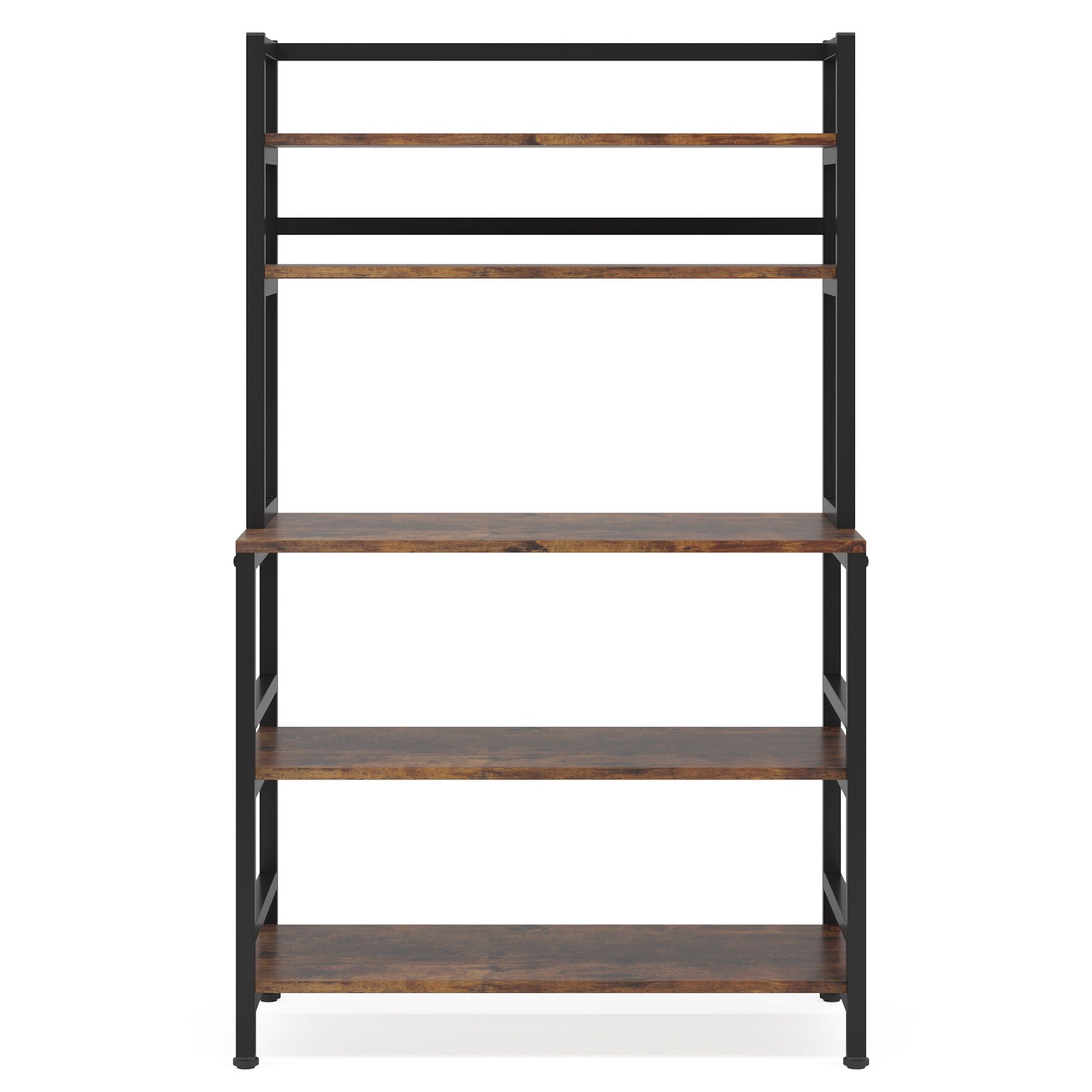 5-tier kitchen bakers rack with hutch microwave stand in black with natural wood shelves on Tampa Home & Garden Store